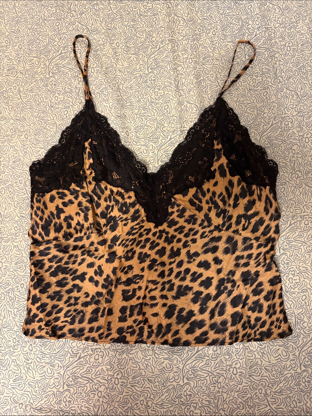 Rumored Leopard Print Cami with Black Lace Trim